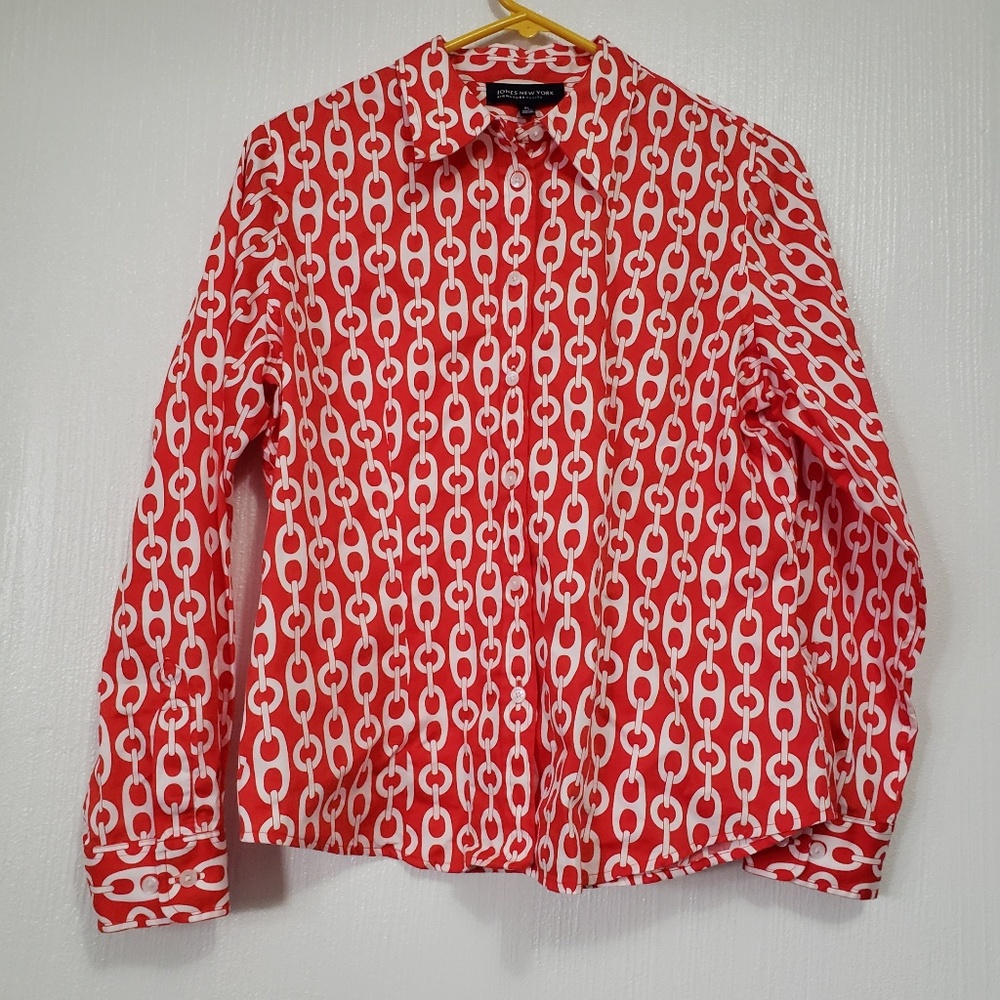 Jones New York | White chain buttonup blouse